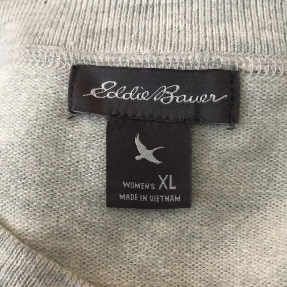 Eddie Bauer Gray Cream Button Down Cardigan Sweater size XL